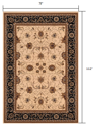 5’ x 8’ Cream and Black Decorative Area Rug