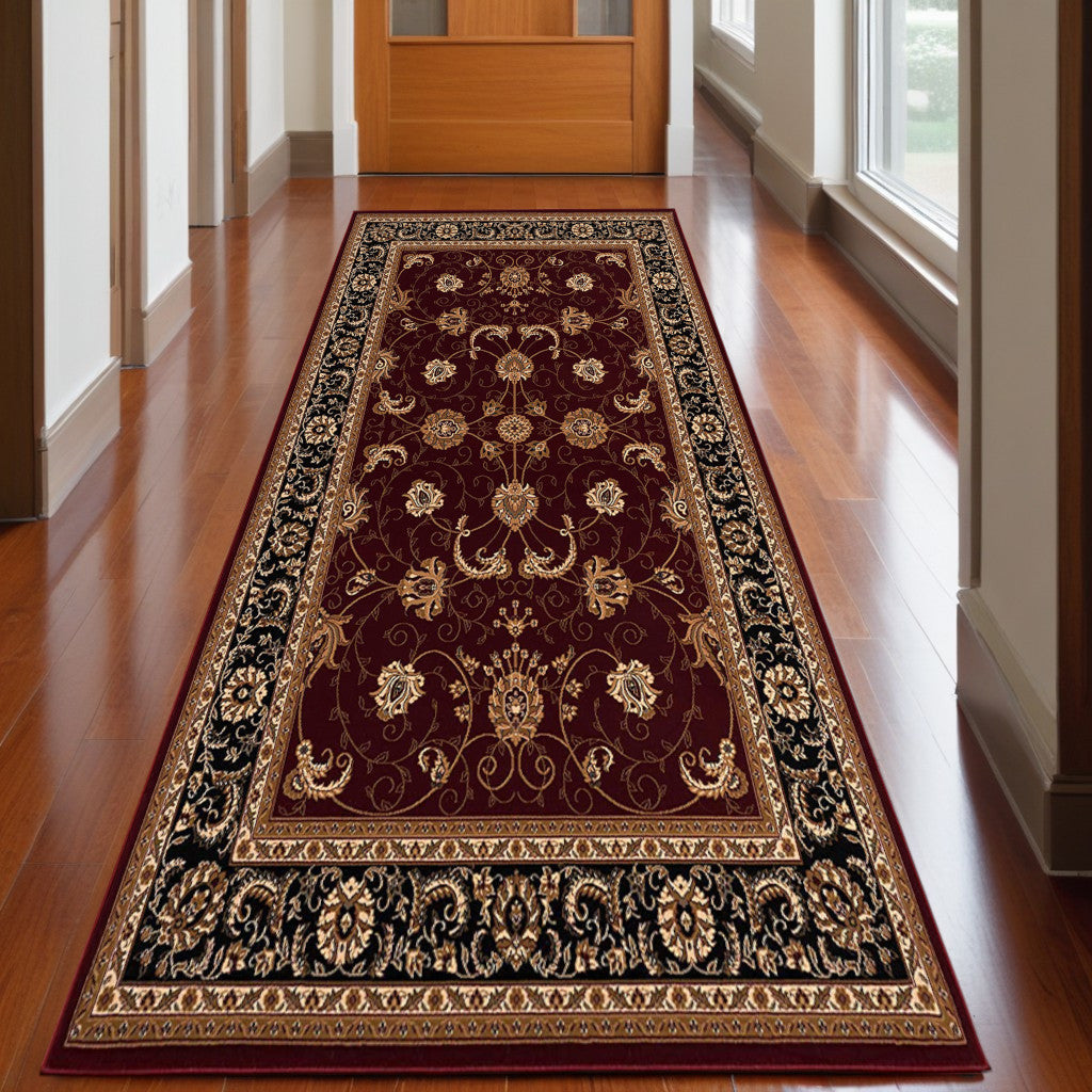 3’ x 10’ Red and Black Ornamental Runner Rug