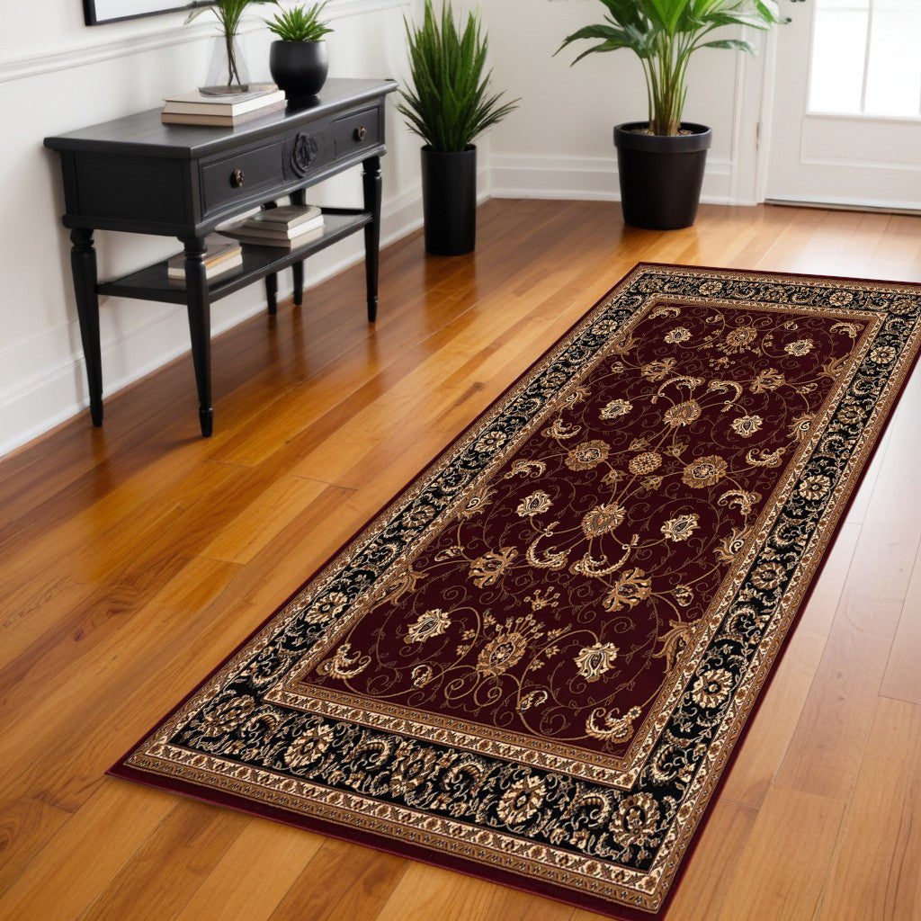 3’ x 10’ Red and Black Ornamental Runner Rug