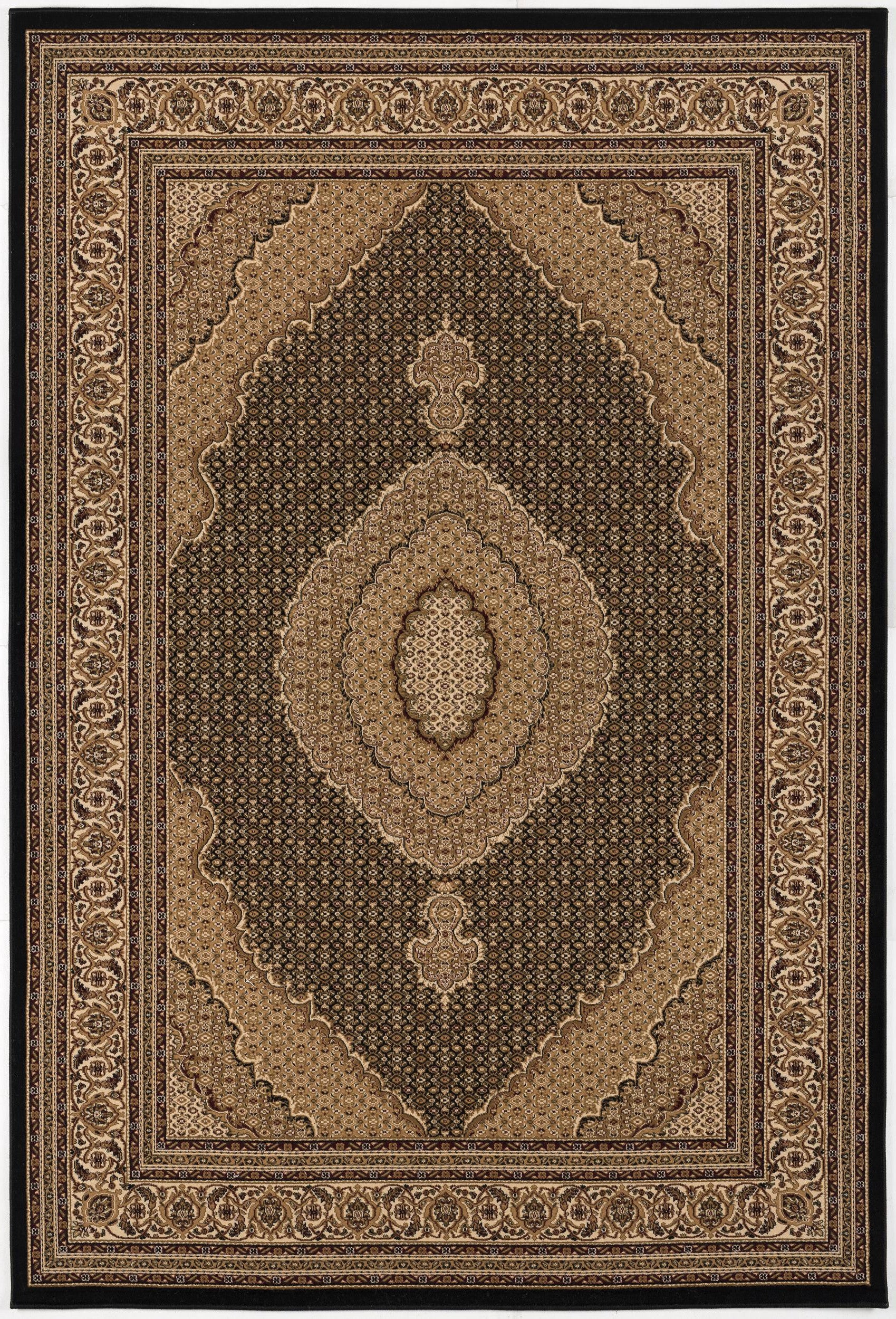 2’ x 8’ Black and Beige Medallion Runner Rug