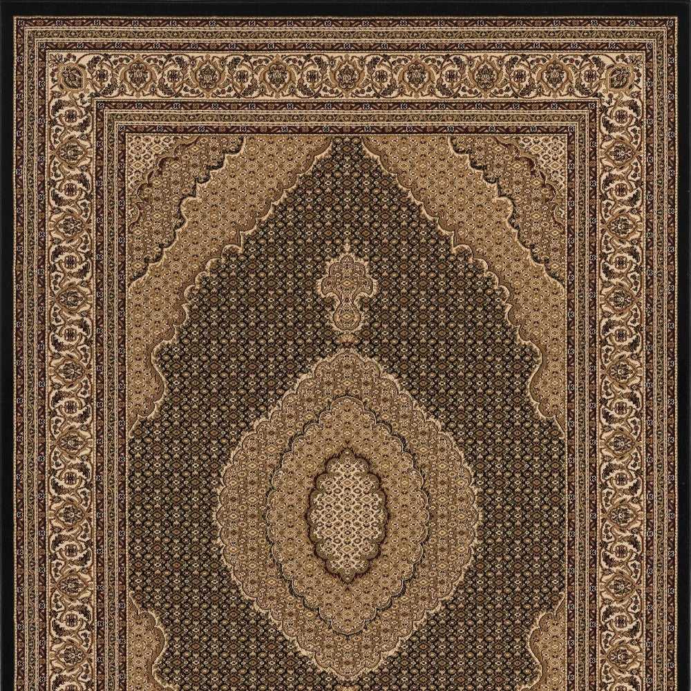 2’ x 8’ Black and Beige Medallion Runner Rug