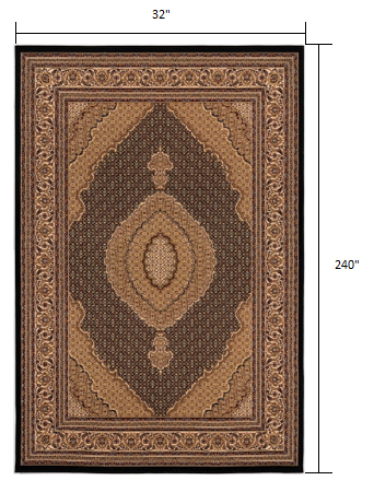 2’ x 8’ Black and Beige Medallion Runner Rug