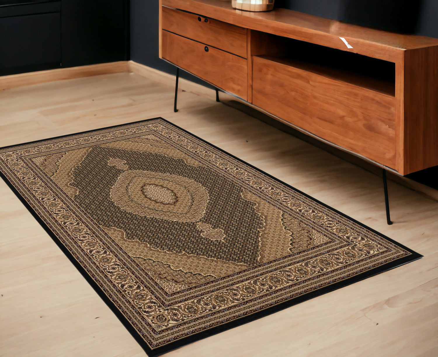 4’ x 6’ Black and Beige Medallion Area Rug