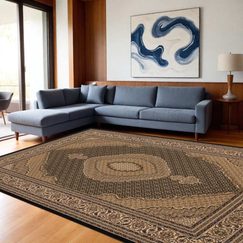 4’ x 6’ Black and Beige Medallion Area Rug