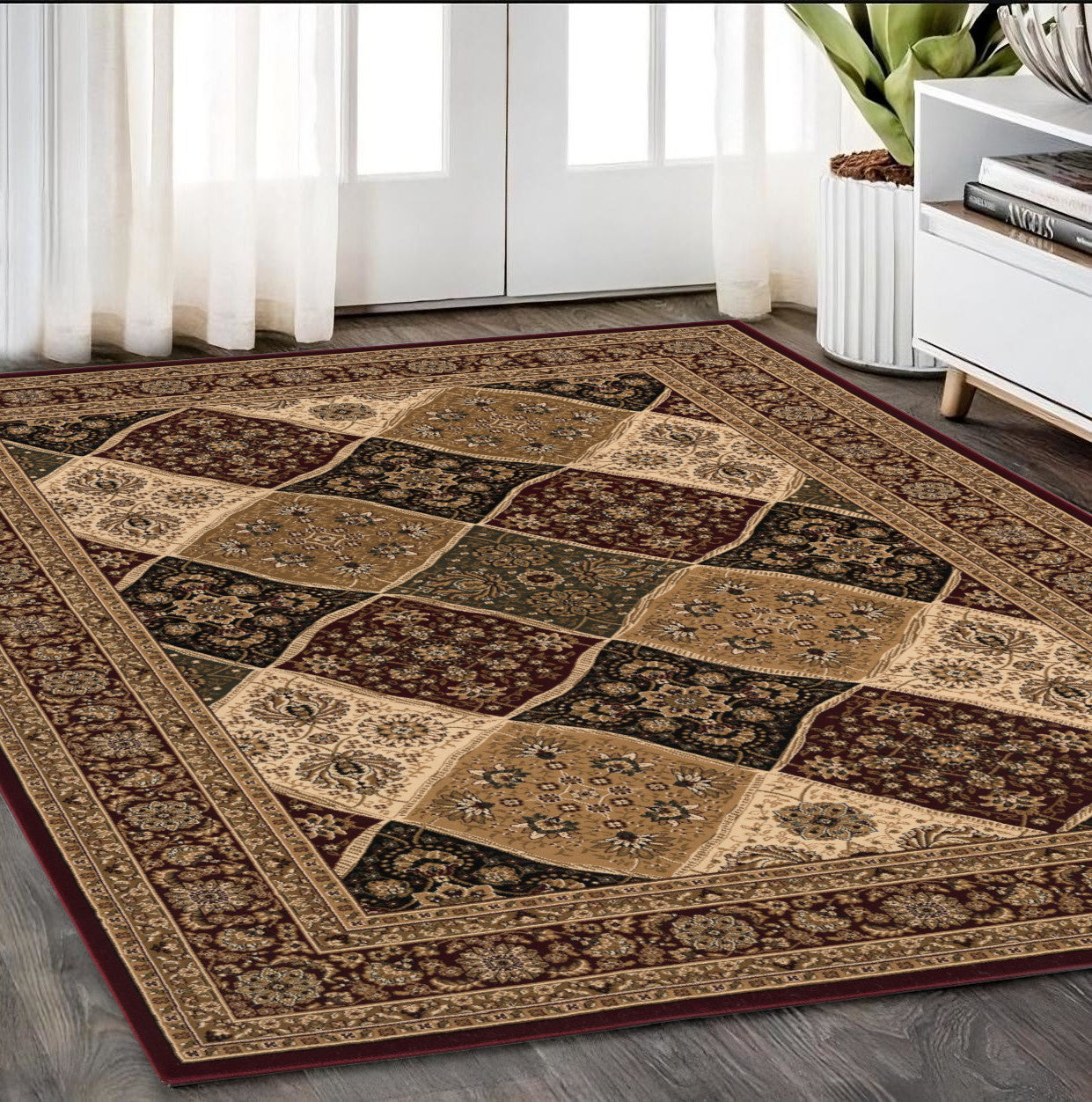 7’ x 9’ Red Decorative Diamonds Area Rug