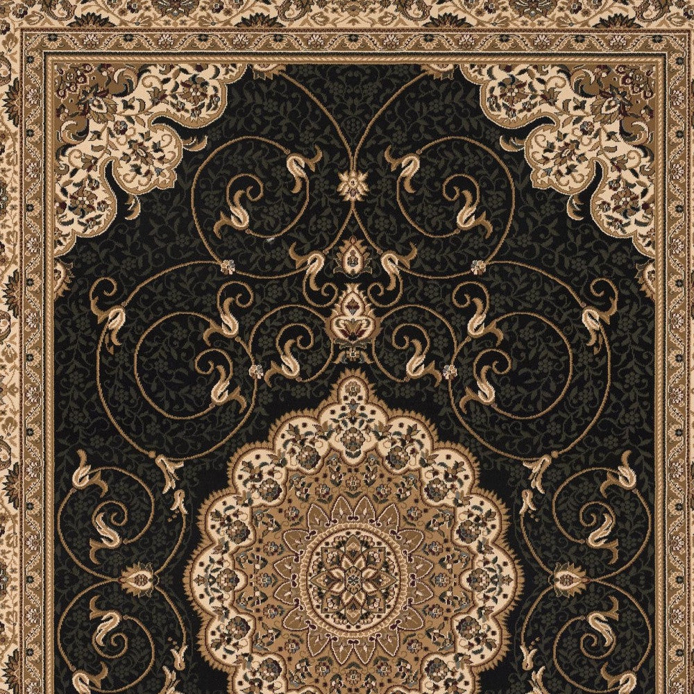 2’ x 10’ Black and Beige Embellished Runner Rug