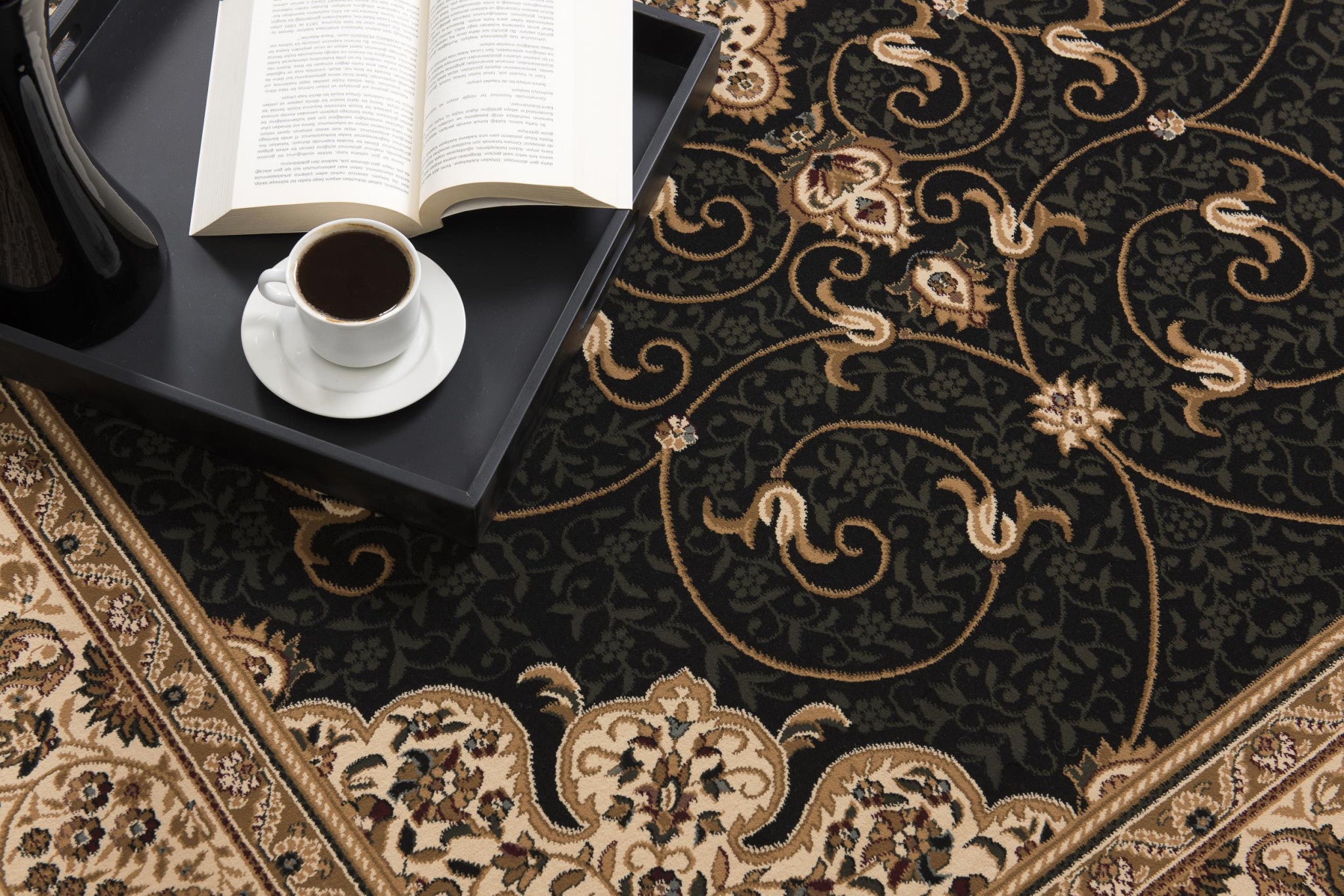 2’ x 10’ Black and Beige Embellished Runner Rug