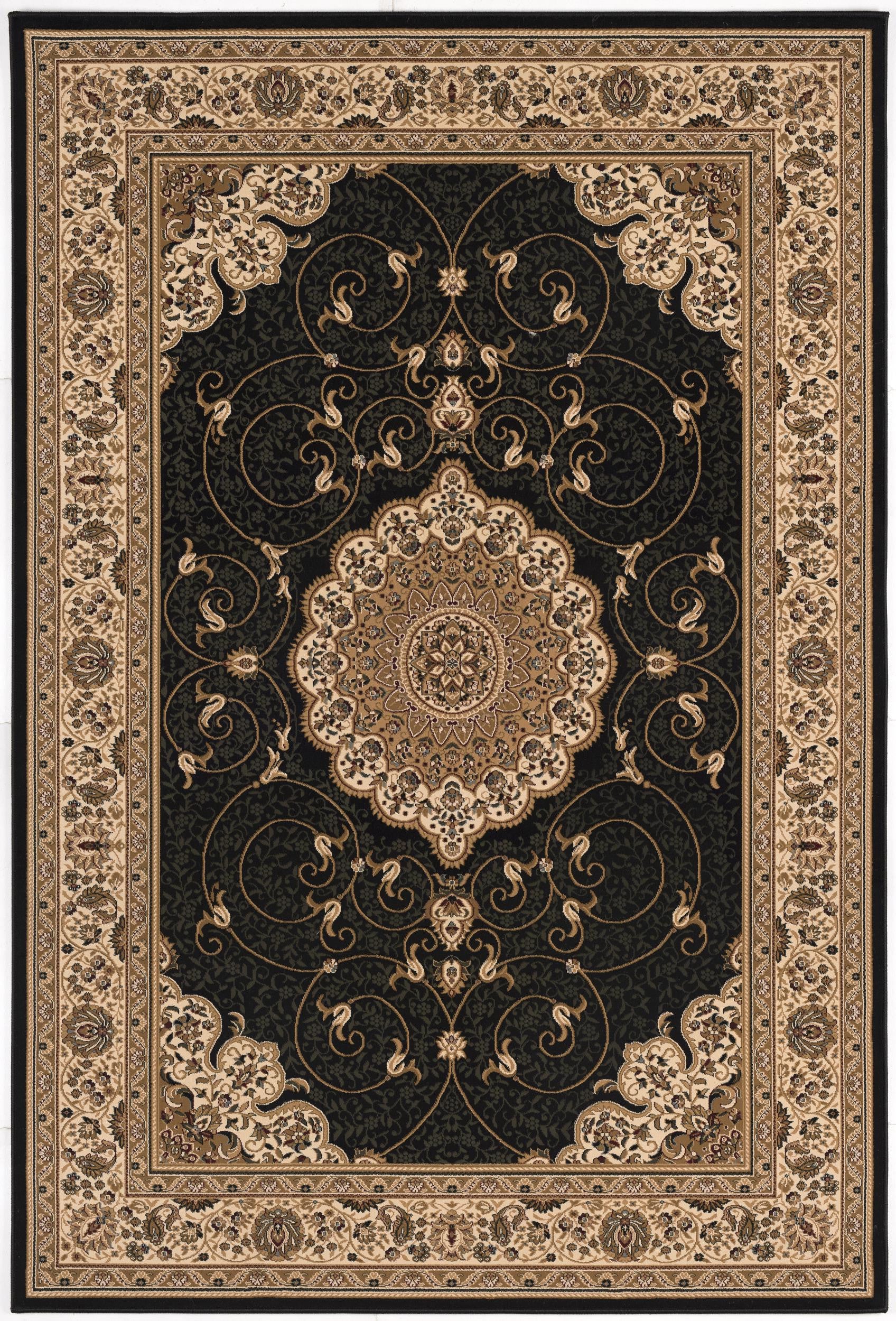 2’ x 10’ Black and Beige Embellished Runner Rug