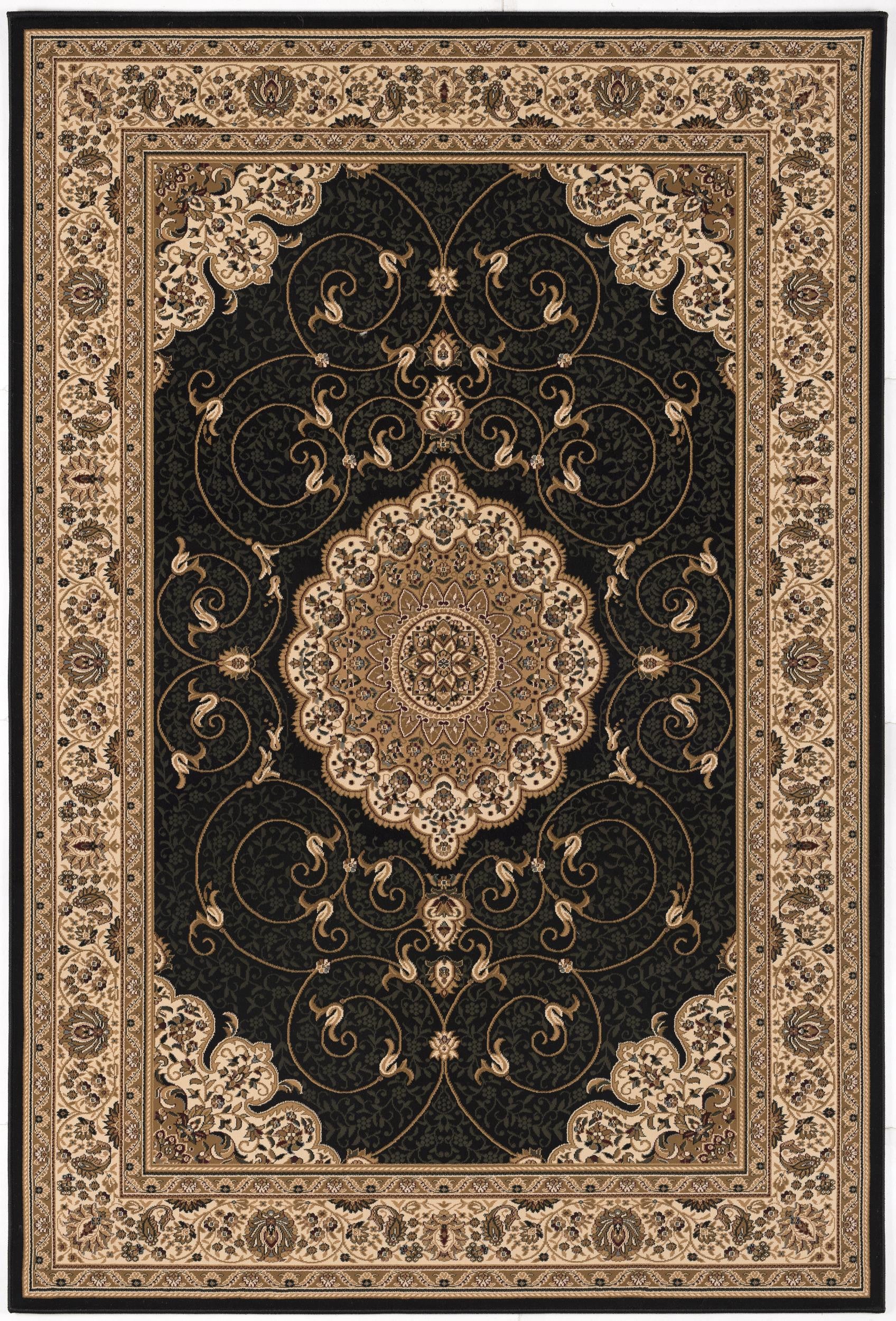 2’ x 10’ Black and Beige Embellished Runner Rug