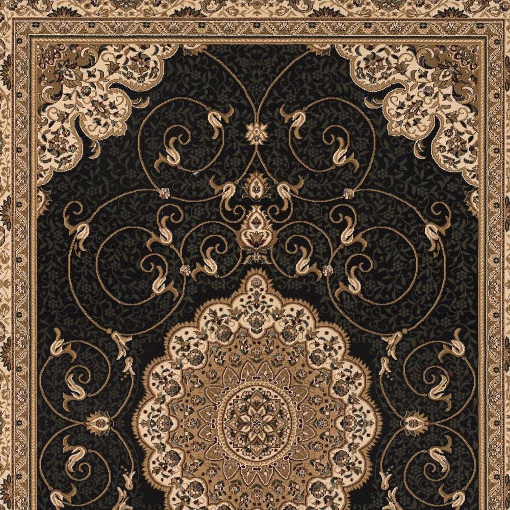 2’ x 10’ Black and Beige Embellished Runner Rug