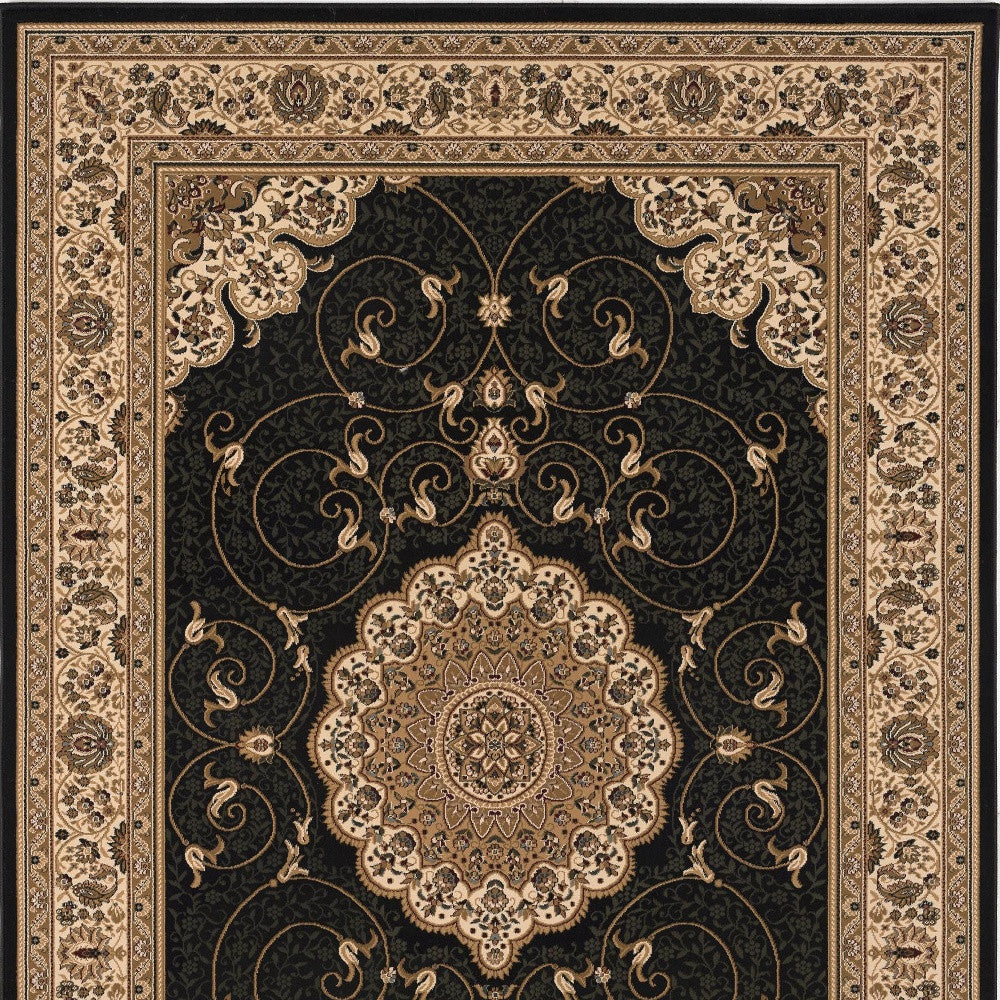 2’ x 10’ Black and Beige Embellished Runner Rug