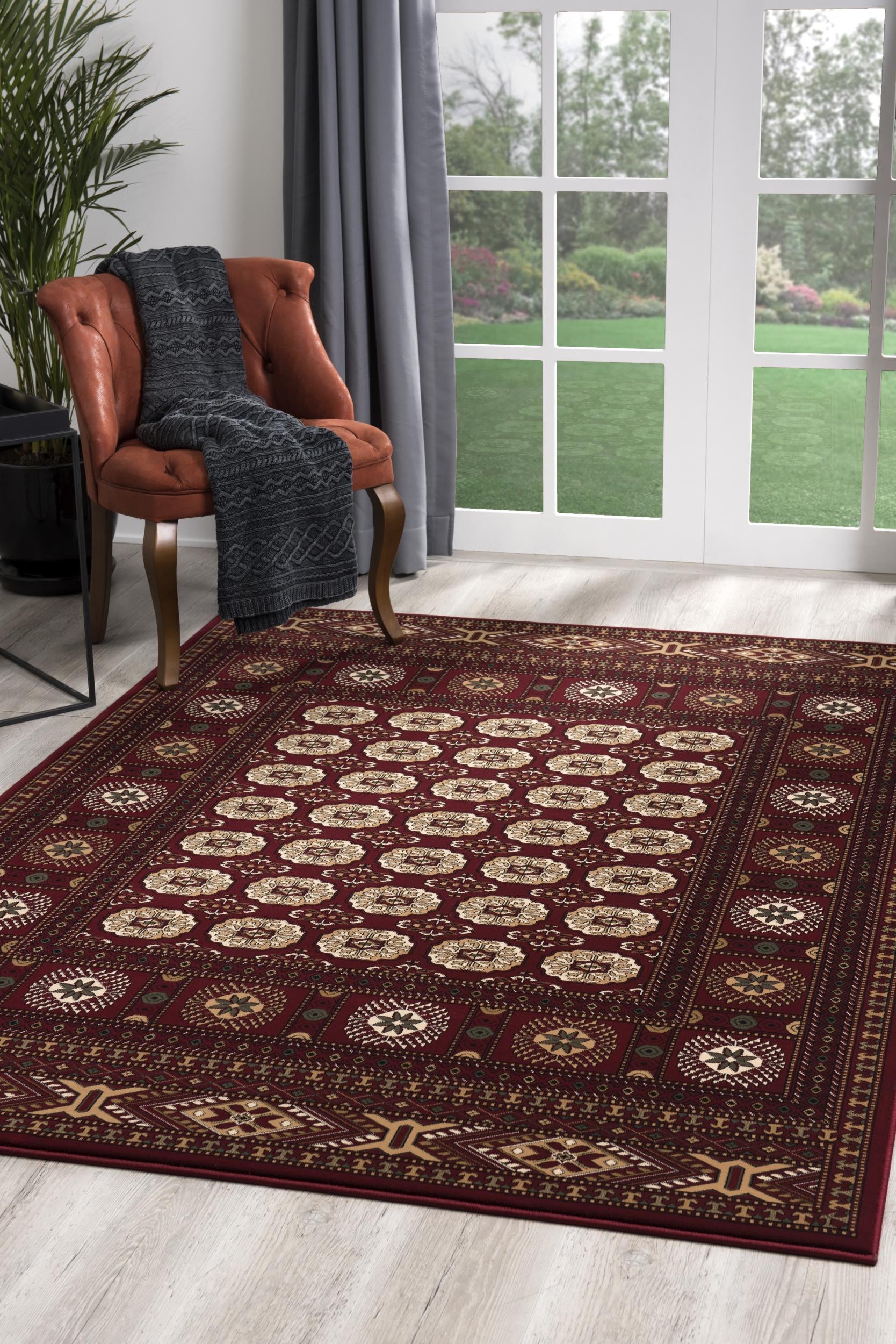 5’ x 8’ Red Eclectic Geometric Pattern Area Rug