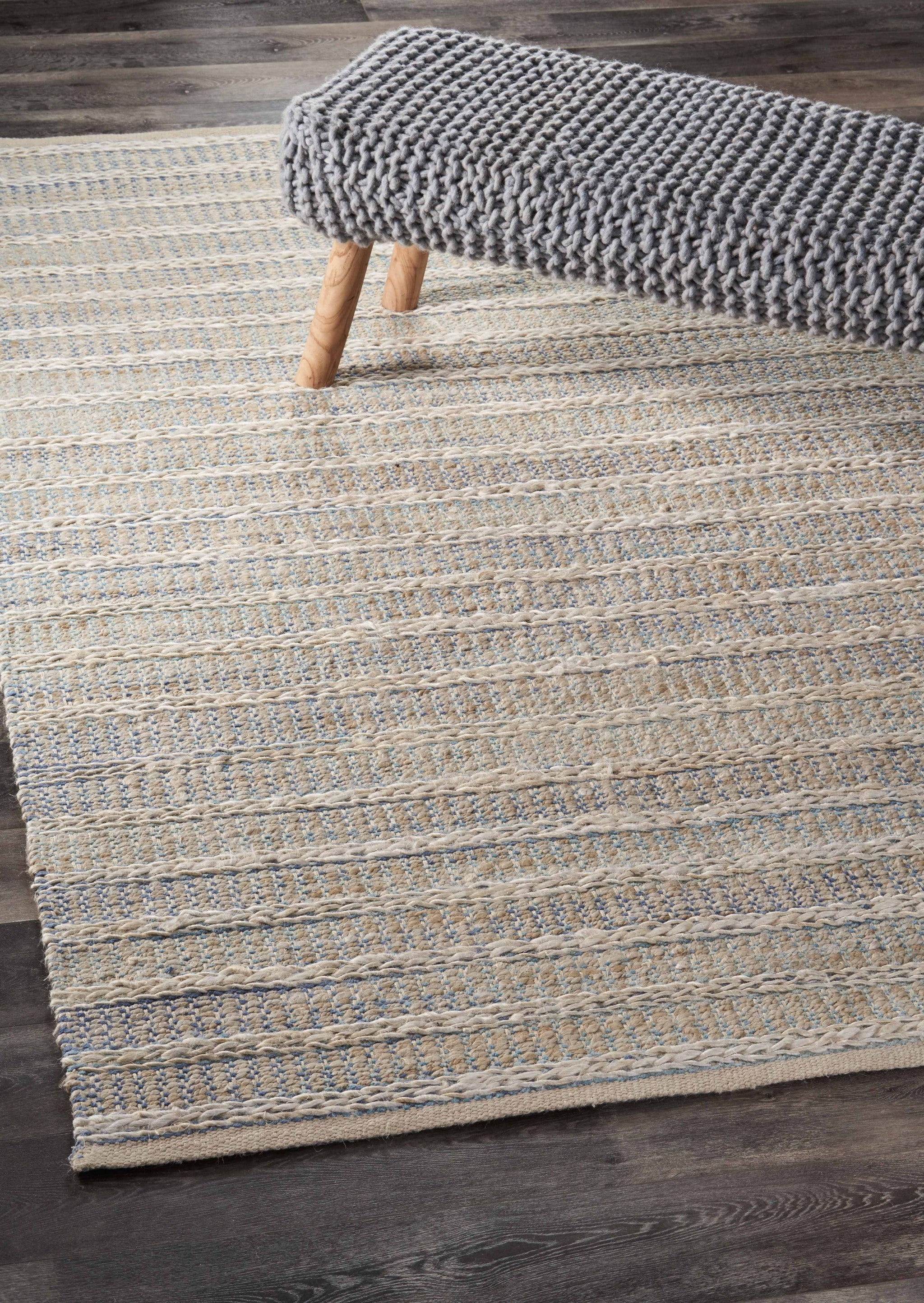 5’ x 8’ Blue and Cream Braided Jute Area Rug