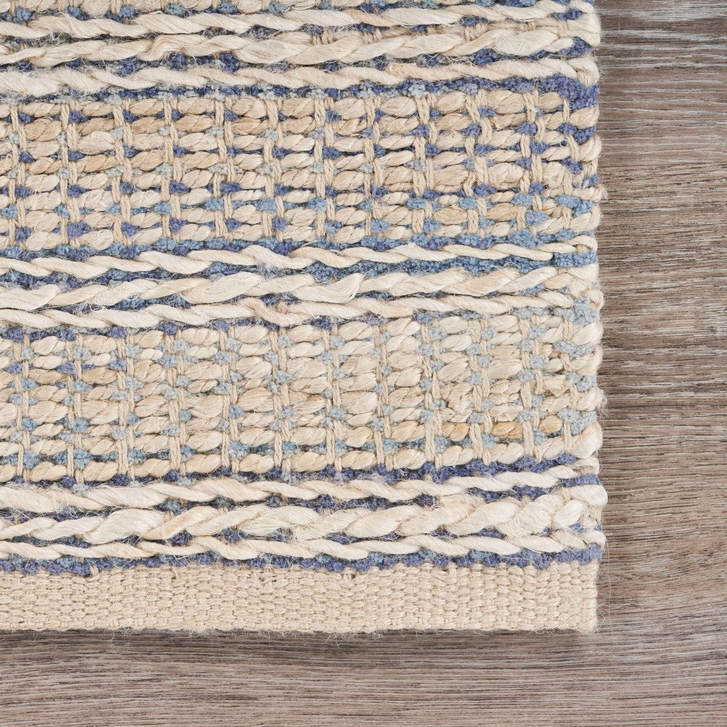 5’ x 8’ Blue and Cream Braided Jute Area Rug