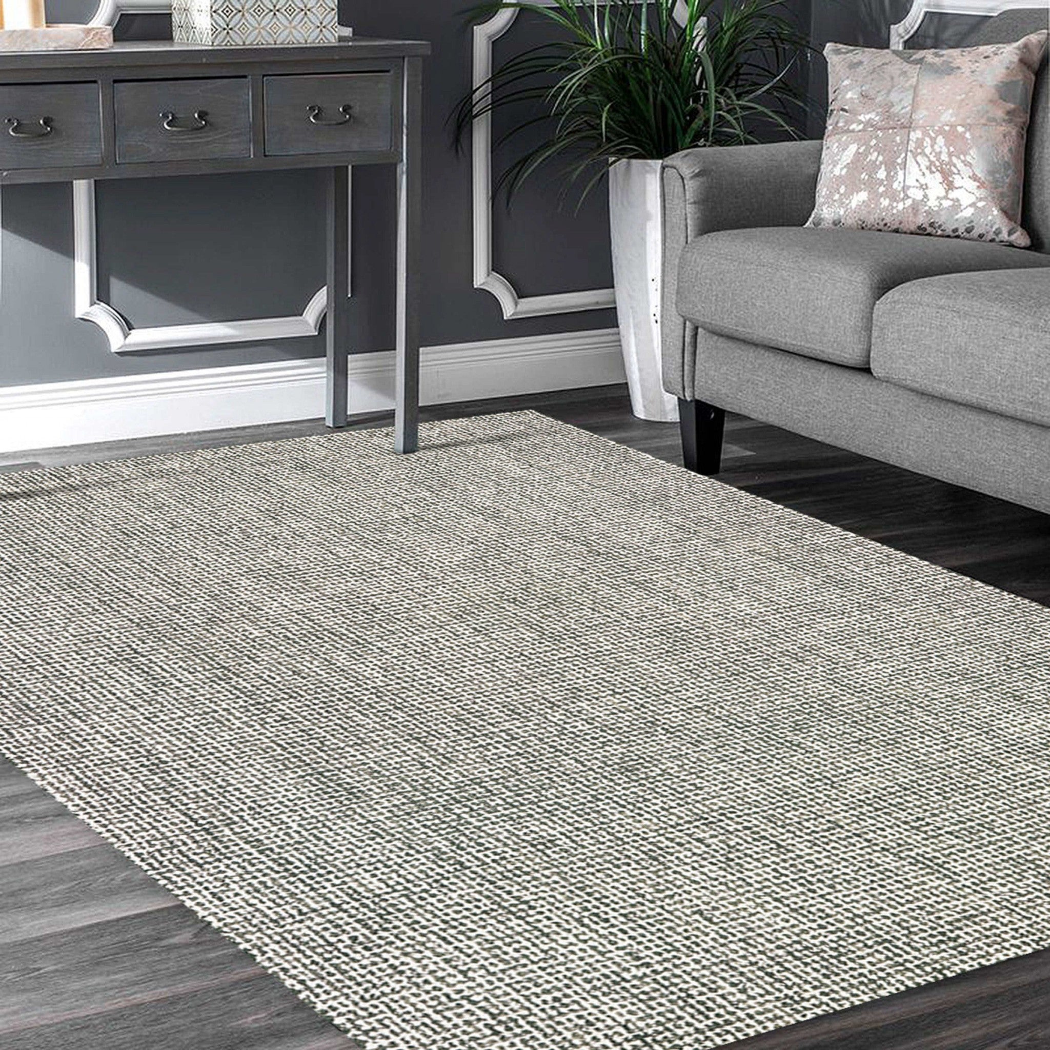 5' X 8' Gray Wool Dhurrie Handmade Area Rug