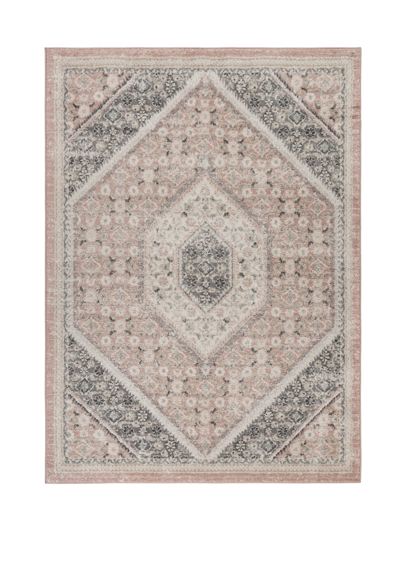 5’ x 7’ Gray and Soft Pink Traditional Area Rug