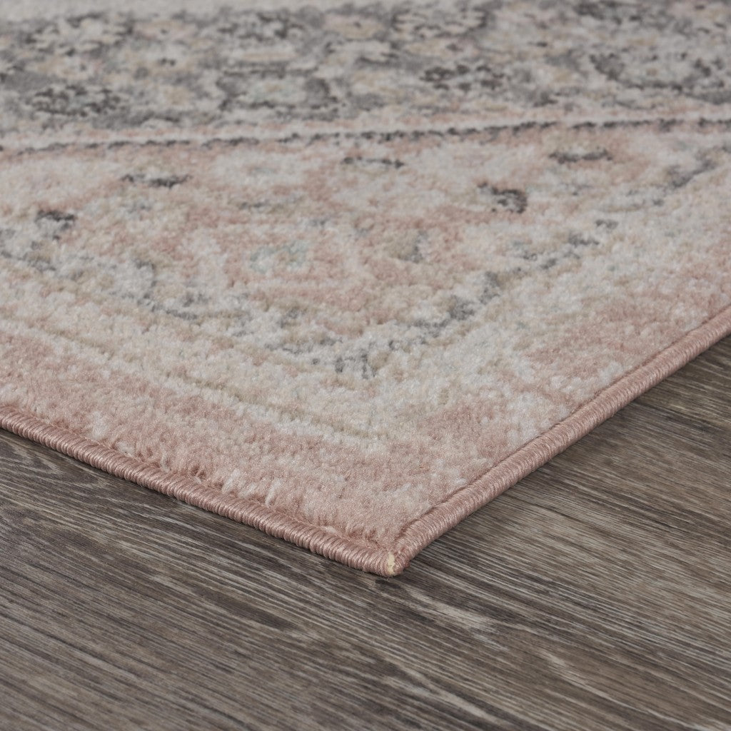 5’ x 7’ Gray and Soft Pink Traditional Area Rug