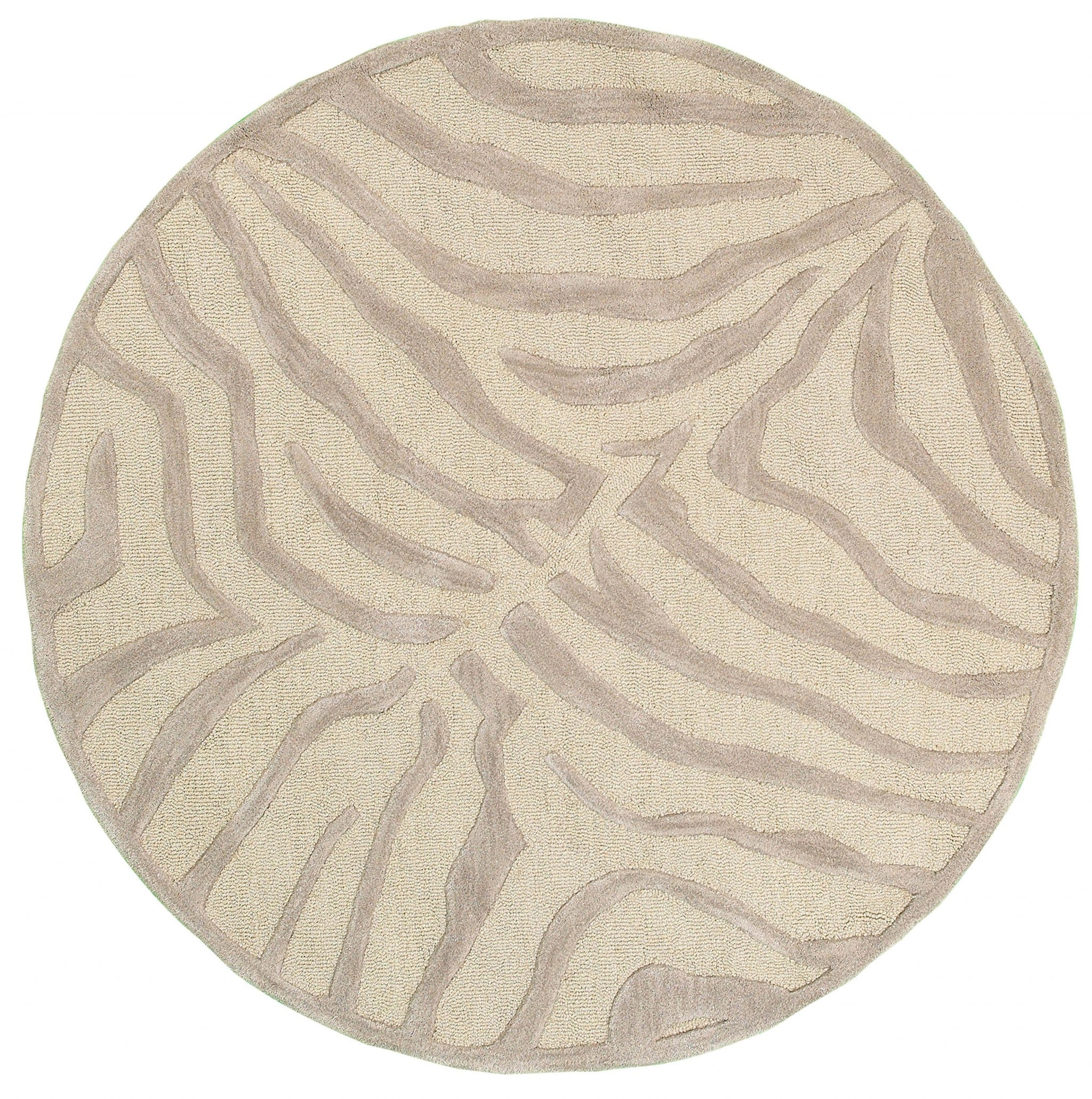 8’ Round Taupe Zebra Pattern Area Rug