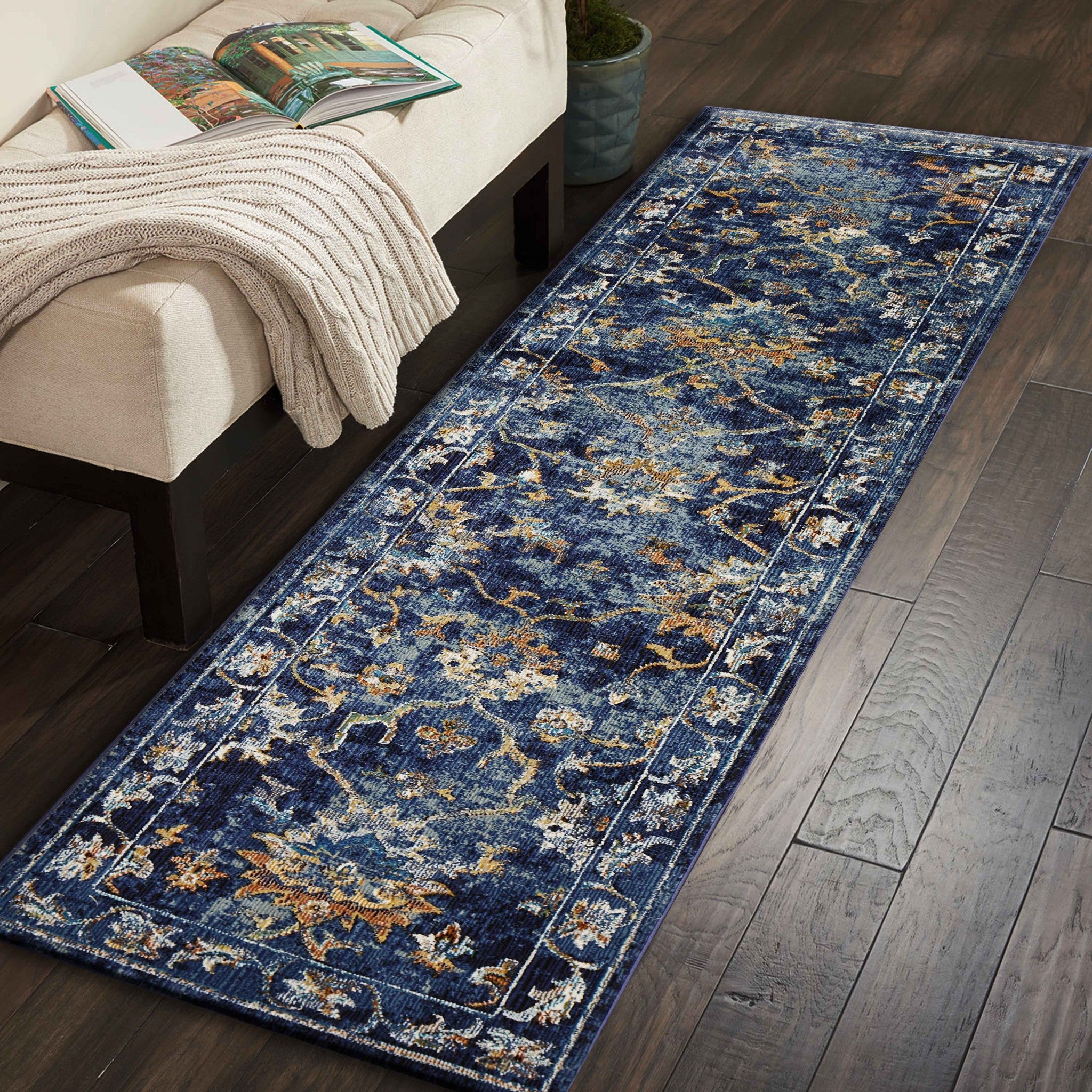 8' X 8' Blue And Ivory Dhurrie Area Rug