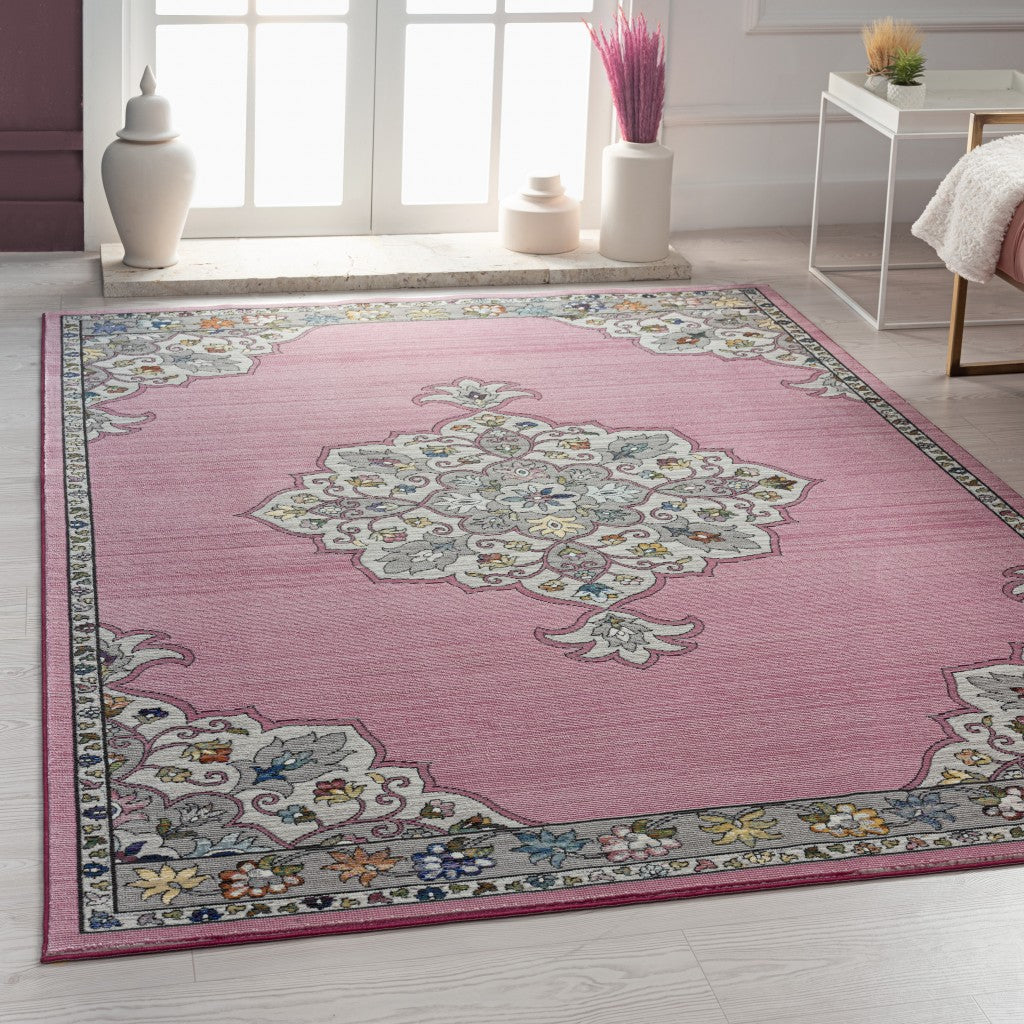 8’ x 10’ Pink Traditional Medallion Area Rug