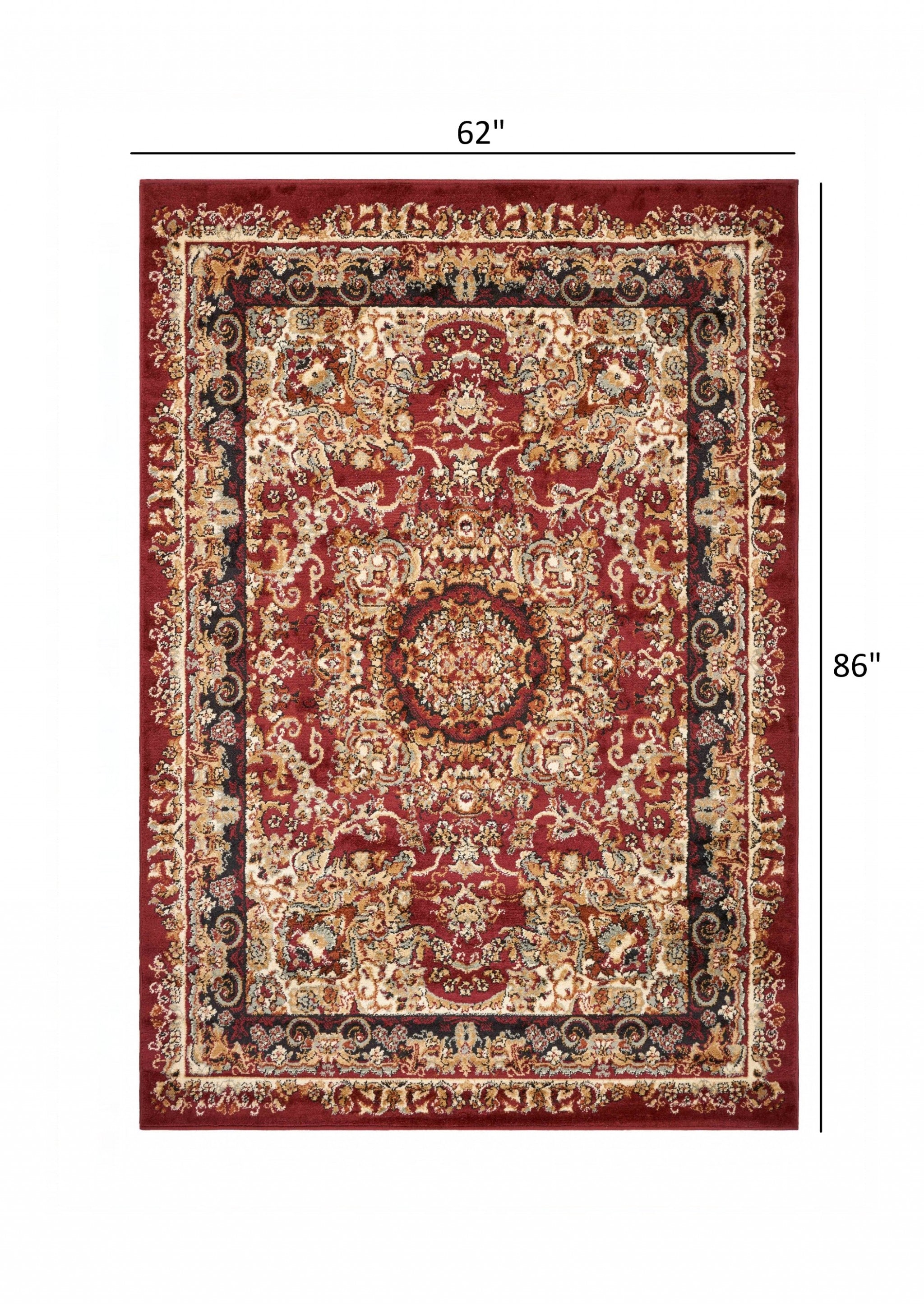 5’ x 7’ Red Royal Medallion Area Rug