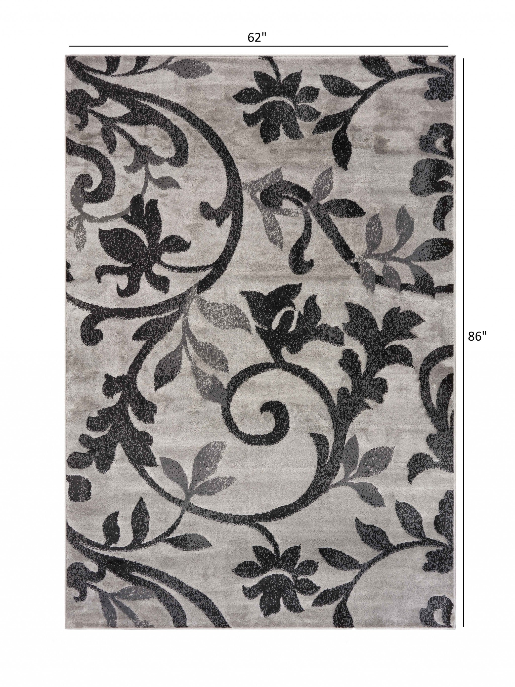 5’ x 7’ Gray Filigree Vines Area Rug