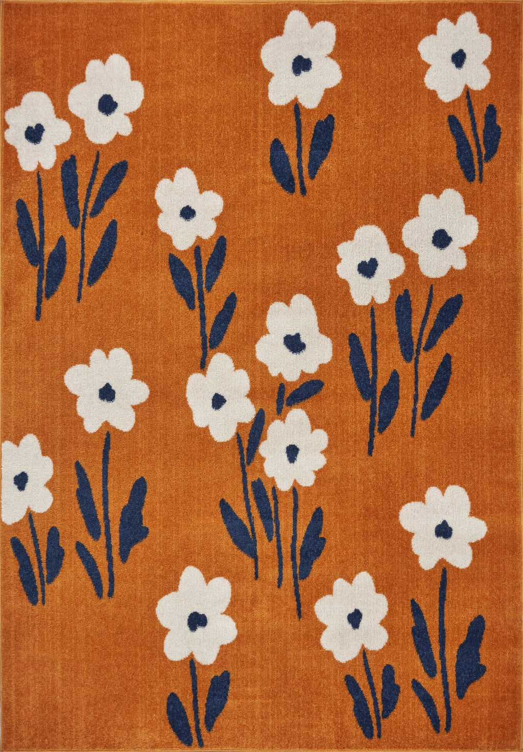 5’ x 7’ Orange and Ivory Flower Field Area Rug