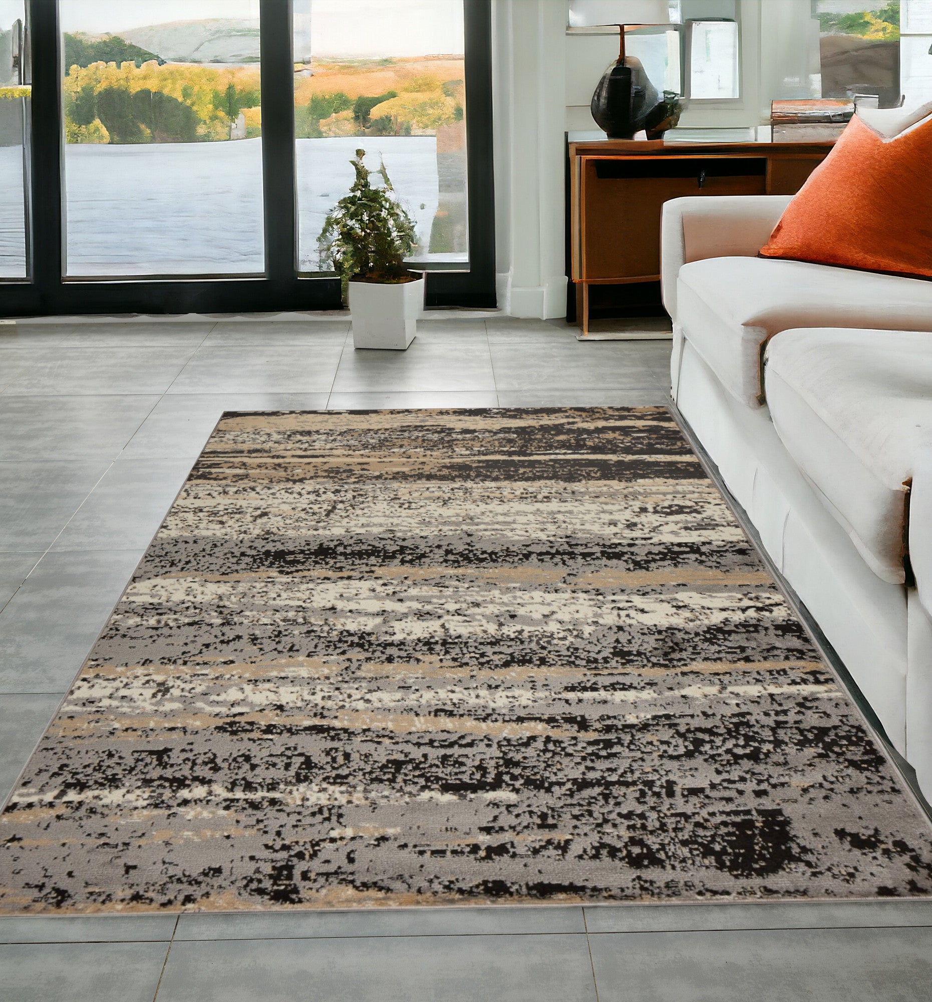 5’ x 7’ Beige and Black Abstract Desert Area Rug