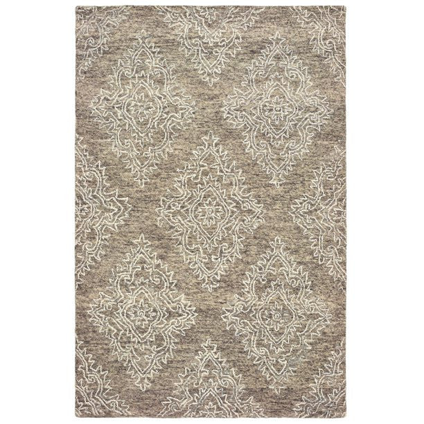 9’ x 12’ Khaki and White Damask Area Rug