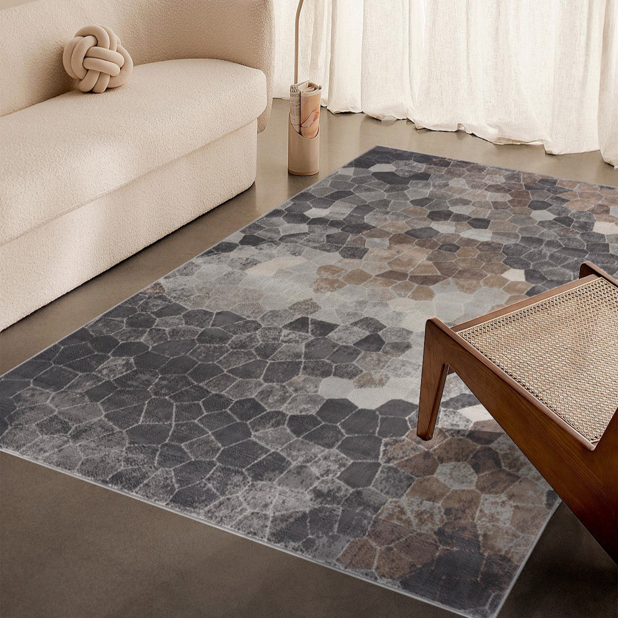 5’ x 8’ Beige Cobblestone Pattern Area Rug