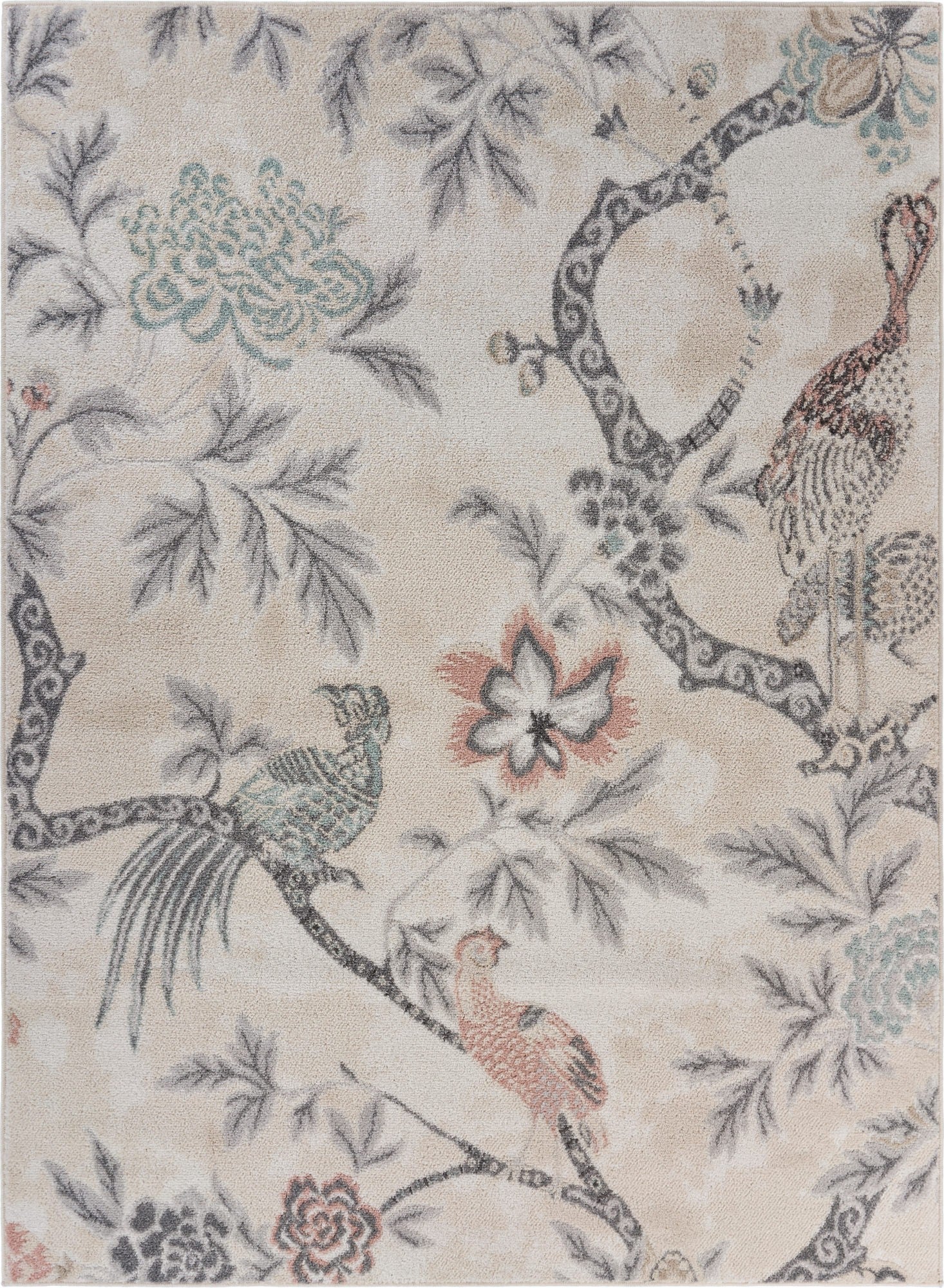 8’ x 10’ Soft Beige Birds and Trees Area Rug