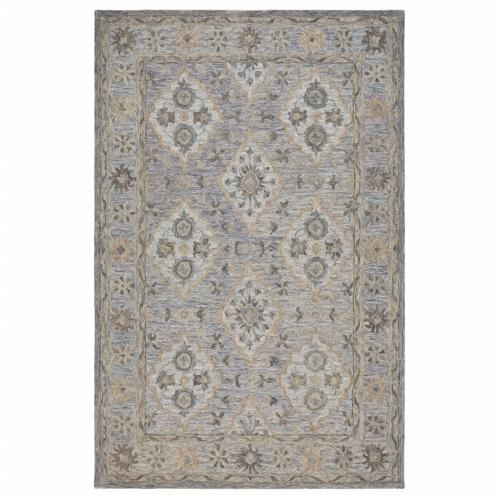 8’ x 10’ Blue and Tan Traditional Area Rug