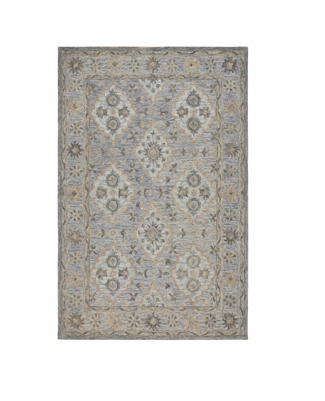 8’ x 10’ Blue and Tan Traditional Area Rug