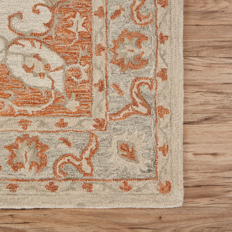 5’ x 8’ Orange and Ivory Medallion Area Rug