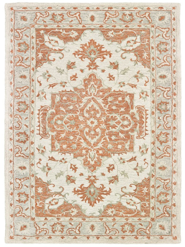 5’ x 8’ Orange and Ivory Medallion Area Rug