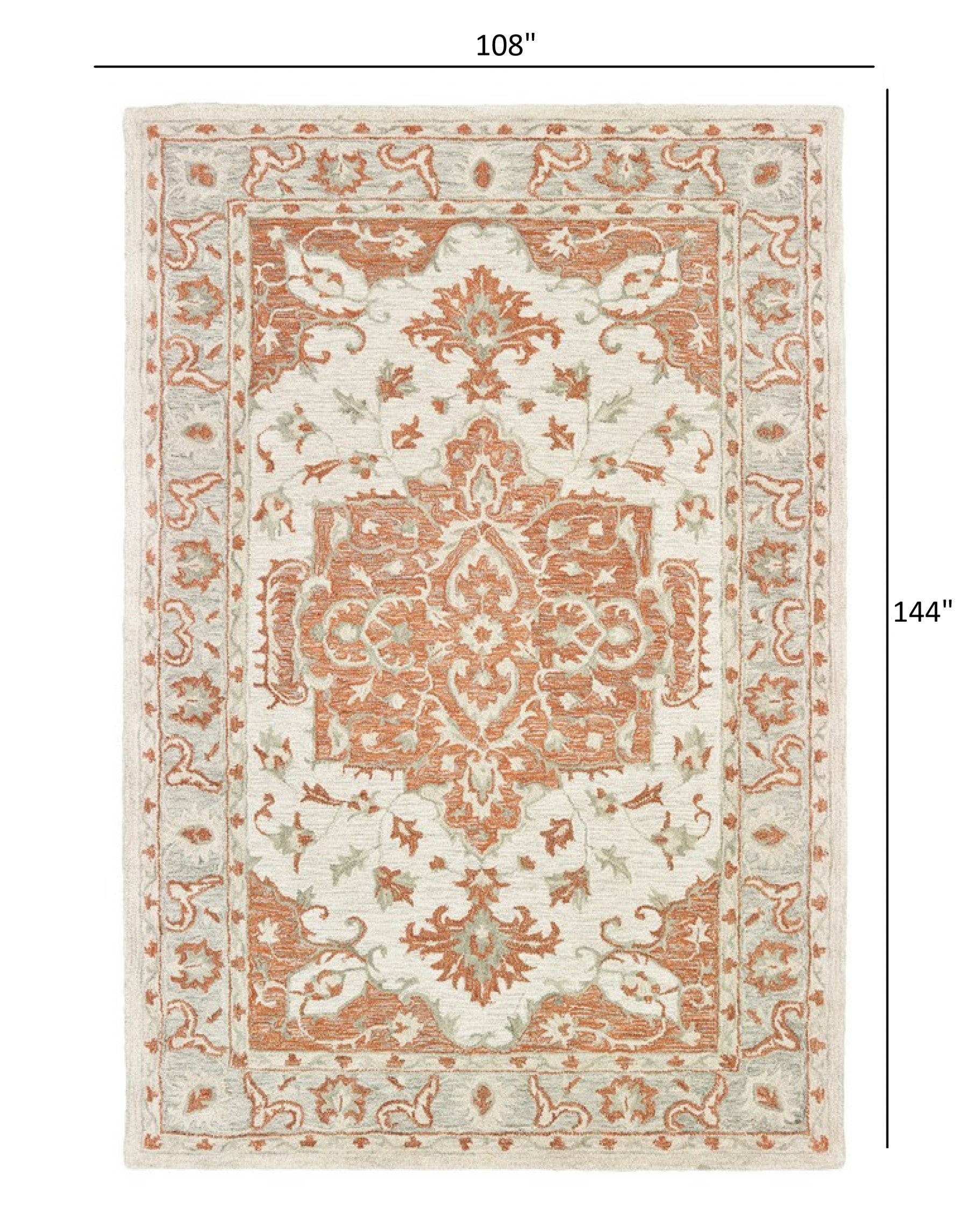 5’ x 8’ Orange and Ivory Medallion Area Rug