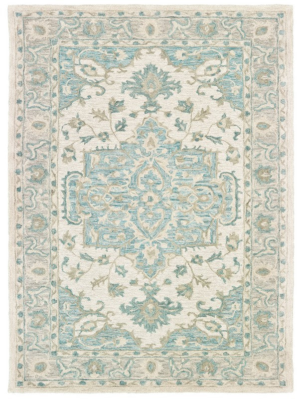 5’ x 8’ Turquoise and Cream Medallion Area Rug