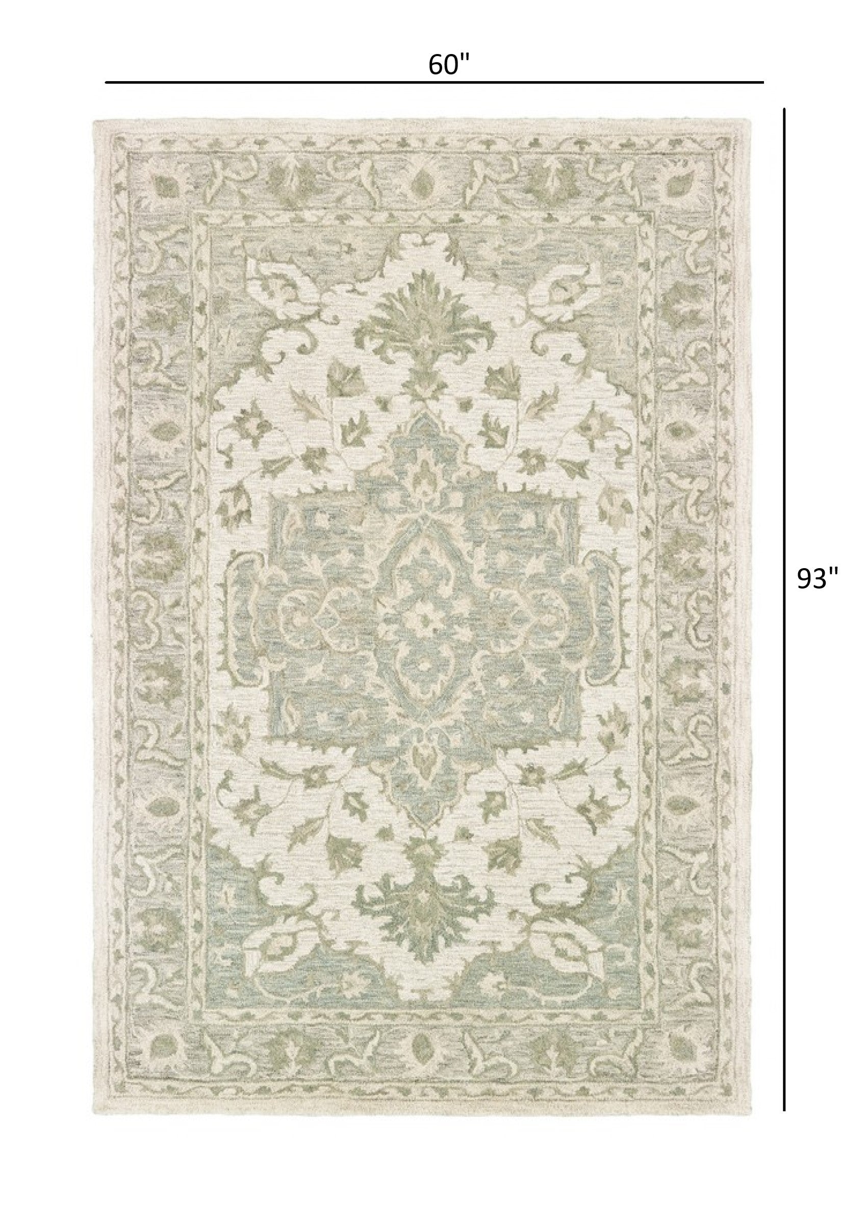 5’ x 8’ Green and Cream Medallion Area Rug