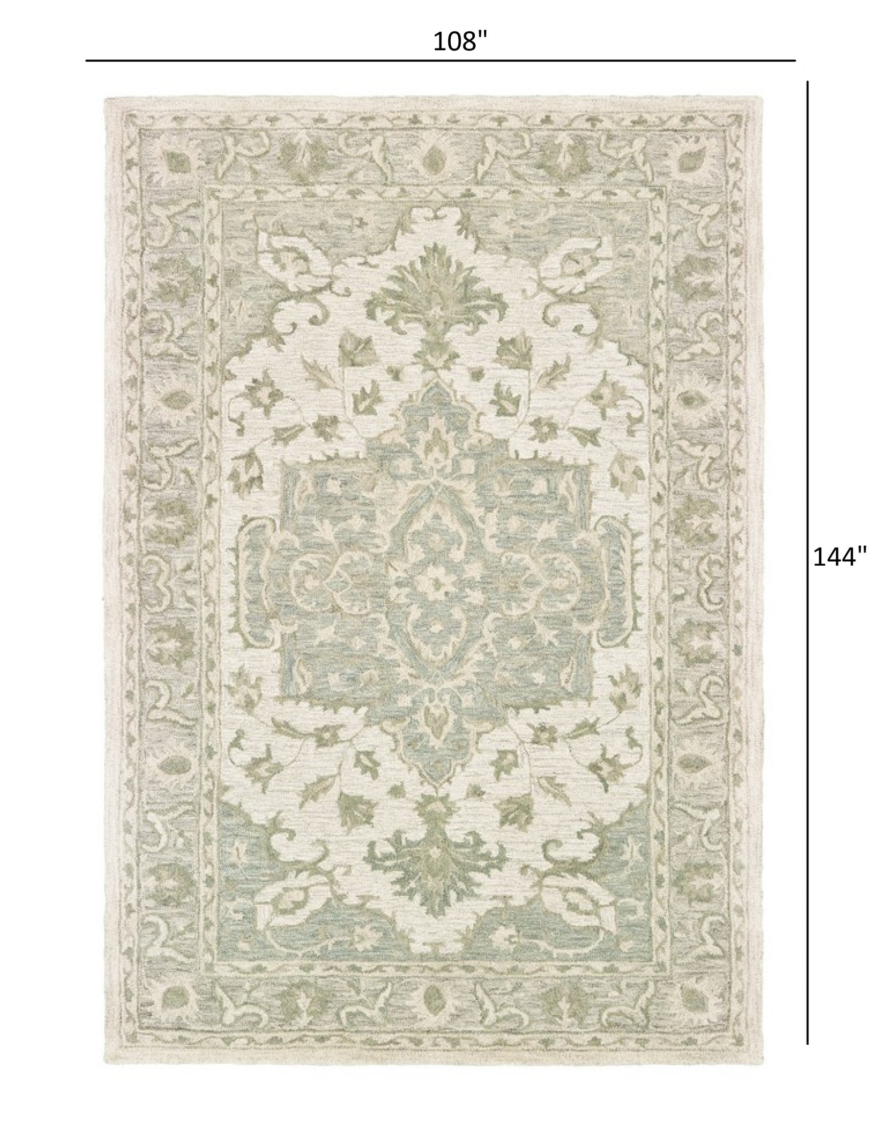 5’ x 8’ Green and Cream Medallion Area Rug