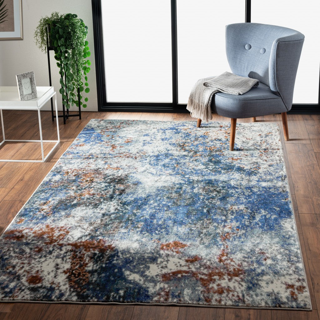 5’ x 8’ Blue and White Abstract Ocean Area Rug