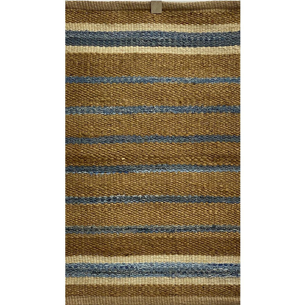 5' X 7' Blue And Brown Dhurrie Hand Woven Area Rug