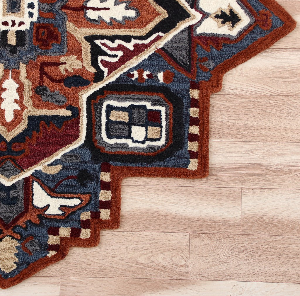 5’ Maroon and Blue Medallion Area Rug