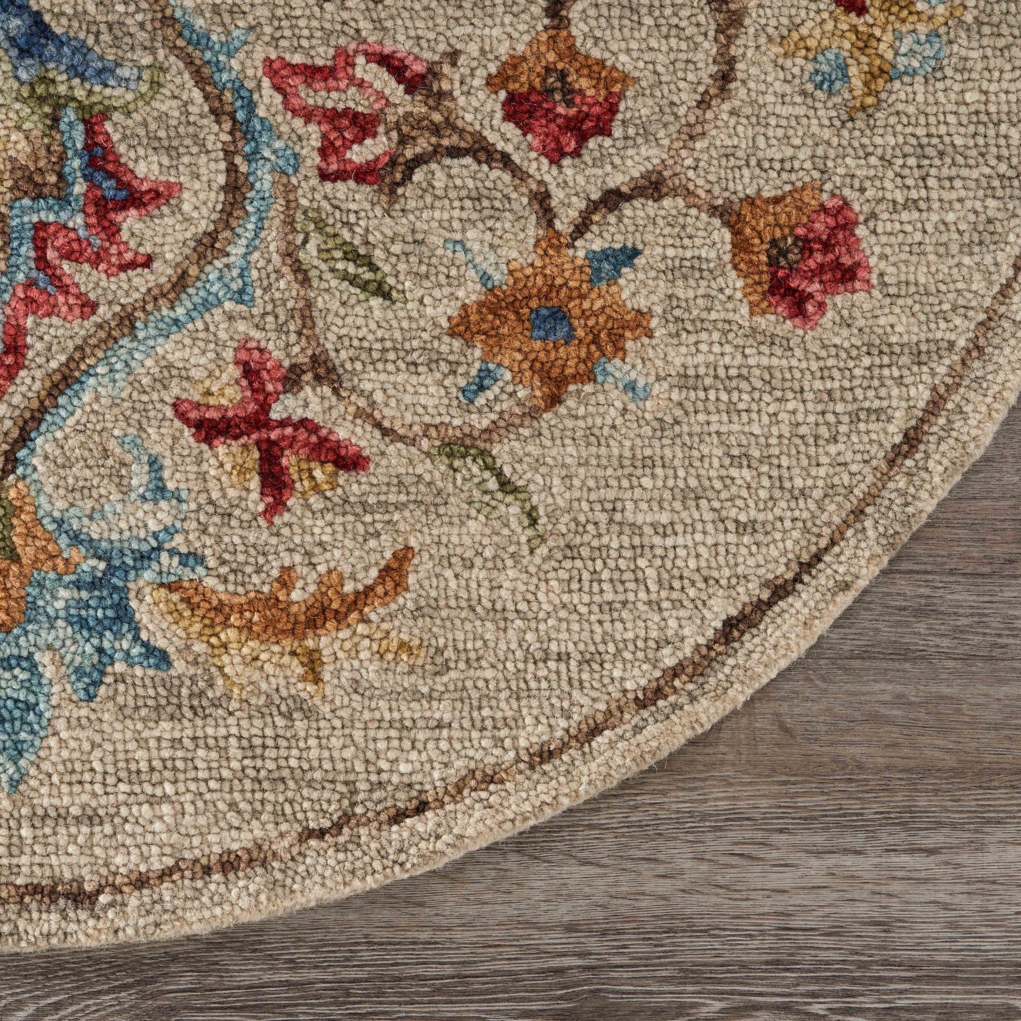 6' Beige Round Wool Hand Tufted Area Rug