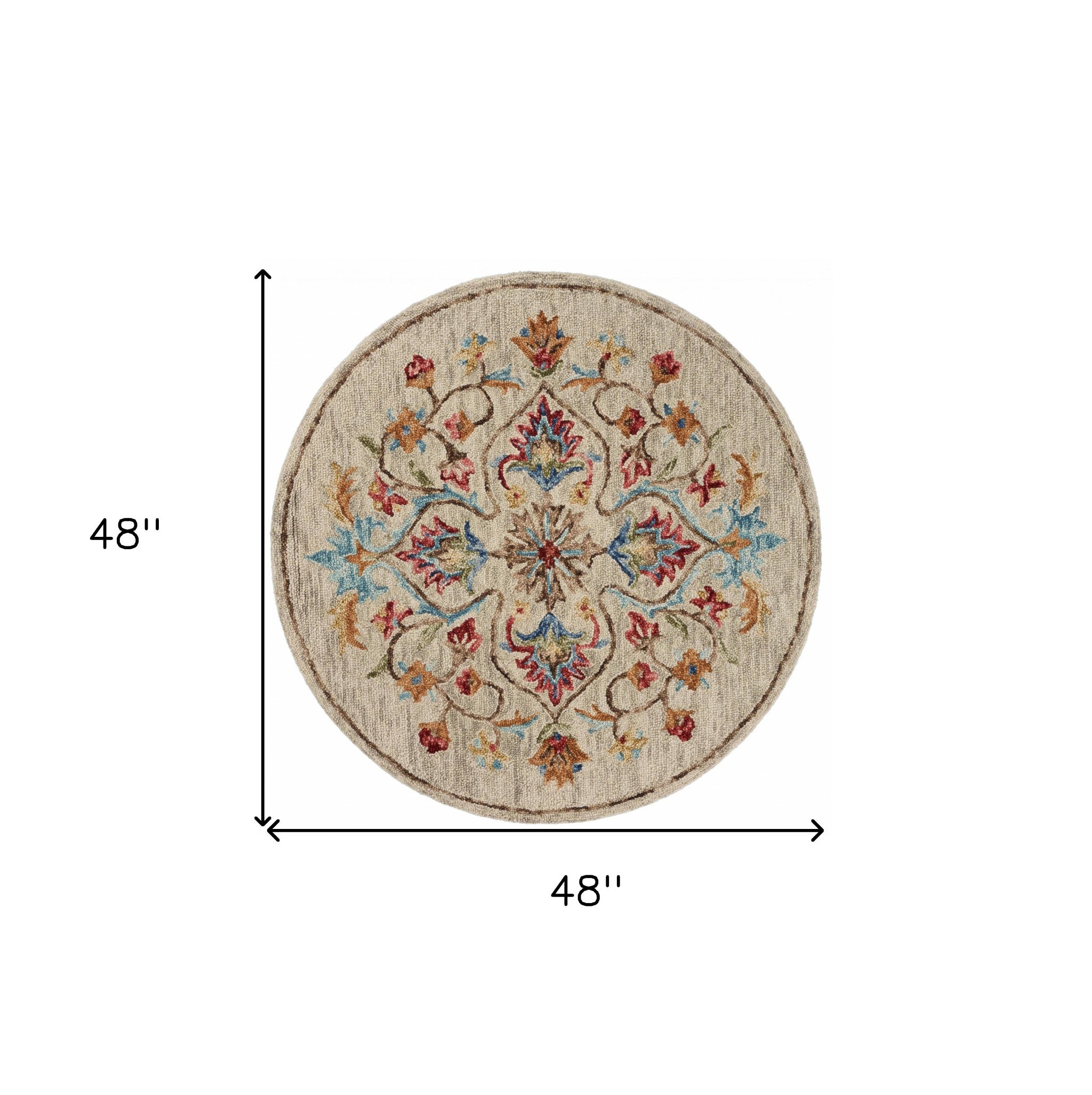 6' Beige Round Wool Hand Tufted Area Rug