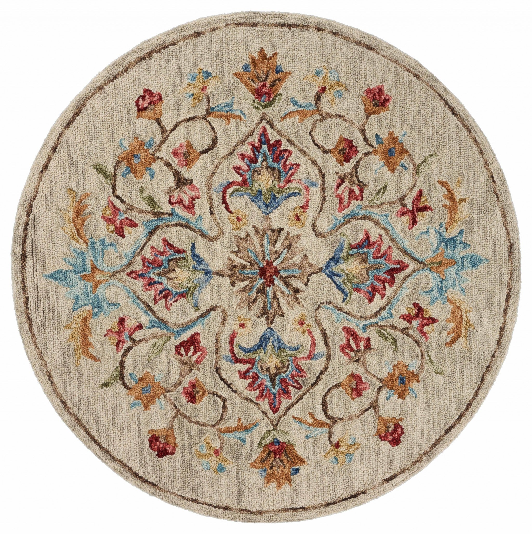 6' Beige Round Wool Hand Tufted Area Rug