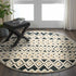 4’ Round Blue and Cream Stripe Diamond Area Rug