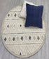 6’ Round Cream and Blue Striped Diamonds Area Rug