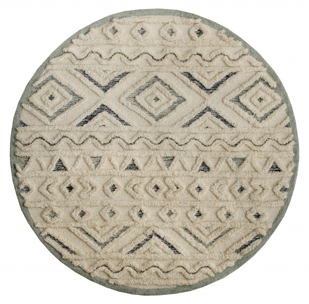 4’ Round Cream Modern Geometric Area Rug