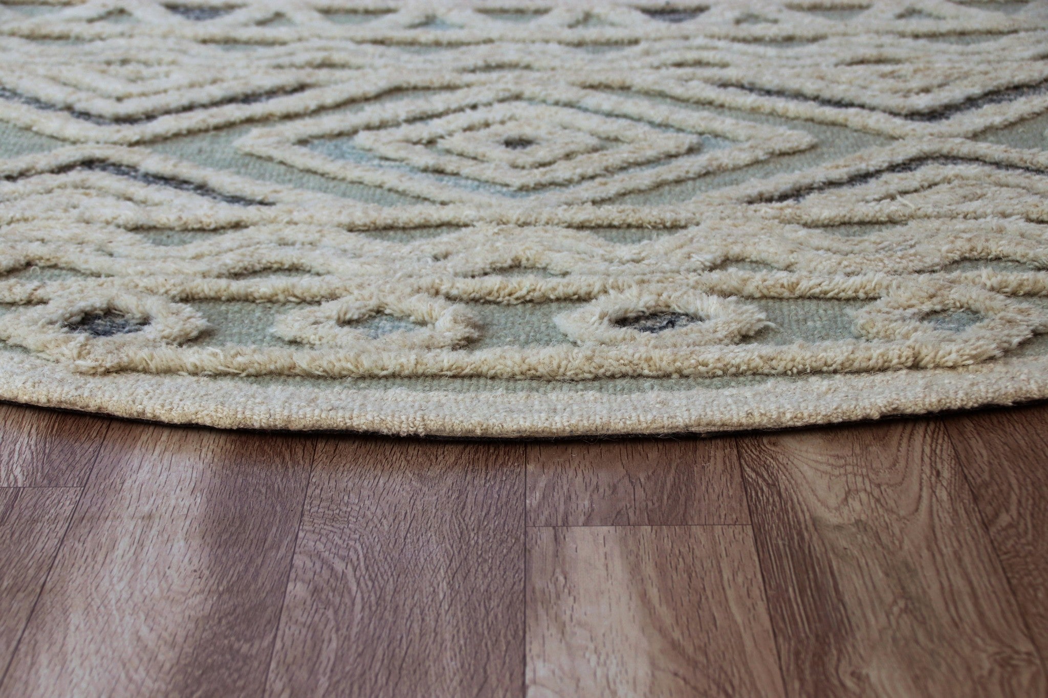 4’ Round Cream Modern Geometric Area Rug