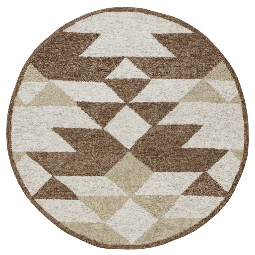 4’ Round Brown Bohemian Geometric Area Rug